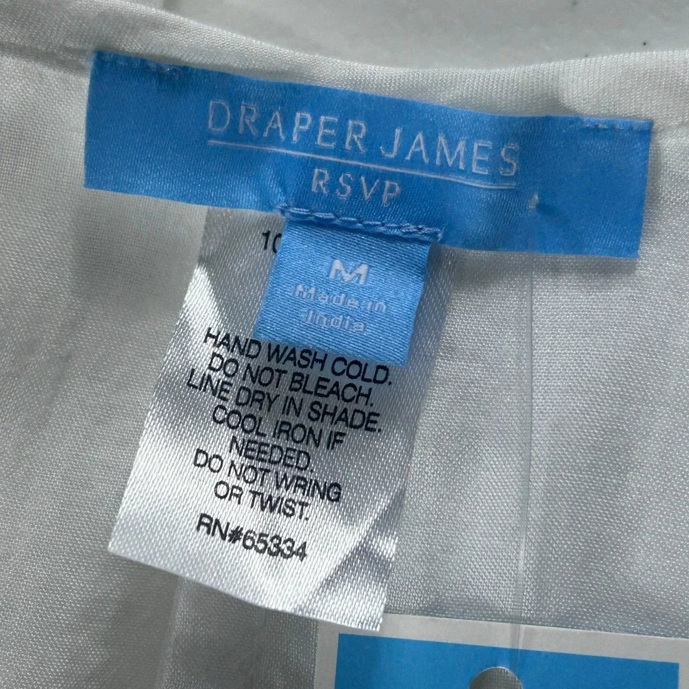 Draper James RSVP White Kaftan Swim Cover Up Pom Trim Size Medium Batwing NEW